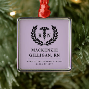 Personalised RN Nursing School Graduation Elegant Metal Ornament