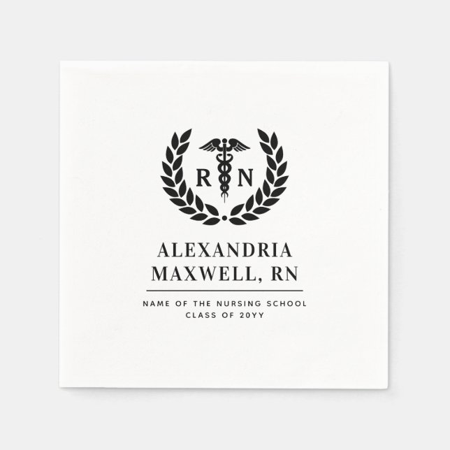 Personalised RN Nursing School Graduation Elegant Napkin (Front)