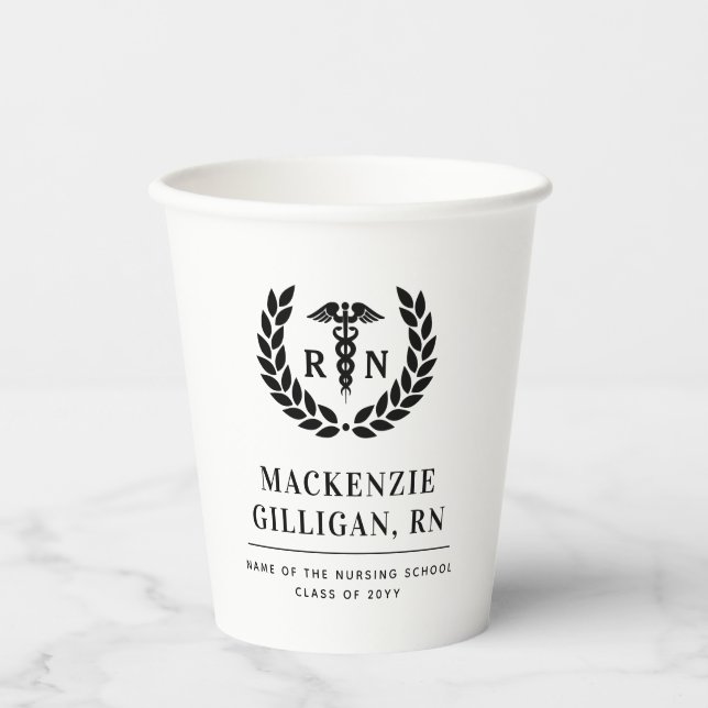 Personalised RN Nursing School Graduation Elegant Paper Cups (Front)
