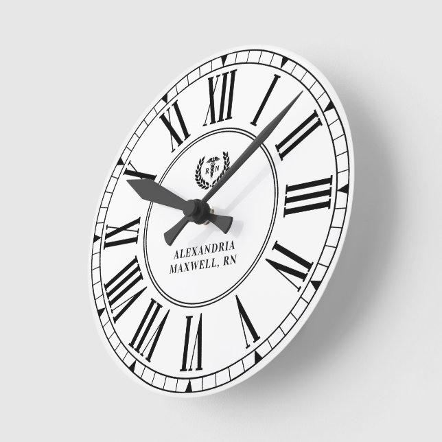 Personalised RN Nursing School Graduation Elegant Round Clock (Angle)