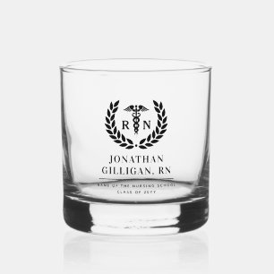 Personalised RN Nursing School Graduation Elegant Whiskey Glass