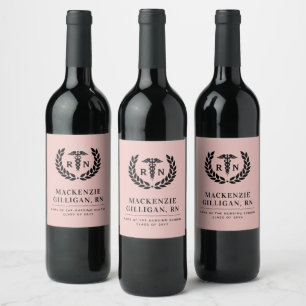Personalised RN Nursing School Graduation Elegant Wine Label