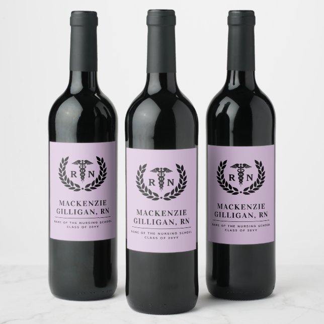 Personalised RN Nursing School Graduation Elegant Wine Label (Bottles)