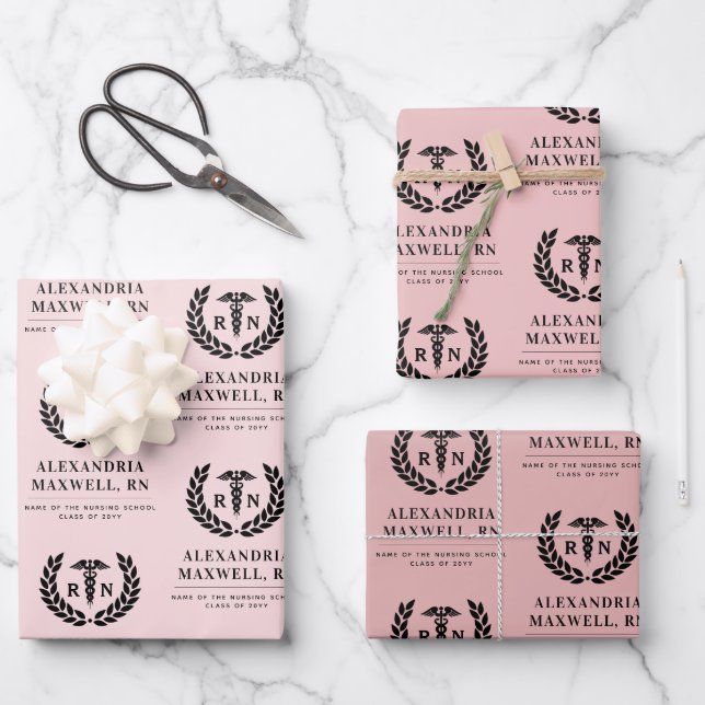 Personalised RN Nursing School Graduation Elegant Wrapping Paper Sheet (Front)