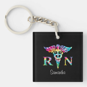 Personalised RN Registered Nurse Tie Dye Key Ring