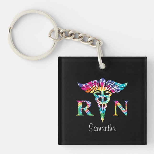 Personalised RN Registered Nurse Tie Dye Key Ring (Front)