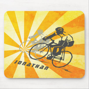 Personalised Road Cyclists and Retro Sunburst Bike Mouse Pad