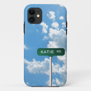 Personalised Road Name Street Sign on Blue Sky iPhone 11 Case