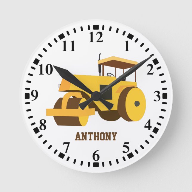 Personalised Road Roller Construction Truck  Round Clock (Front)