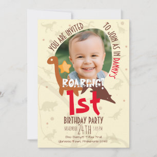 Personalised Roaring Dinosaur 1st Birthday Invitation