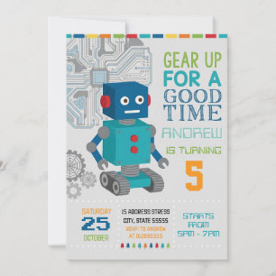 Personalised Robot Birthday party Invitation