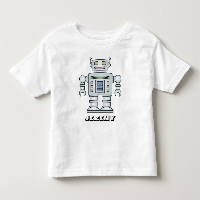 Personalised robot cartoon t shirt for little boy (Front)