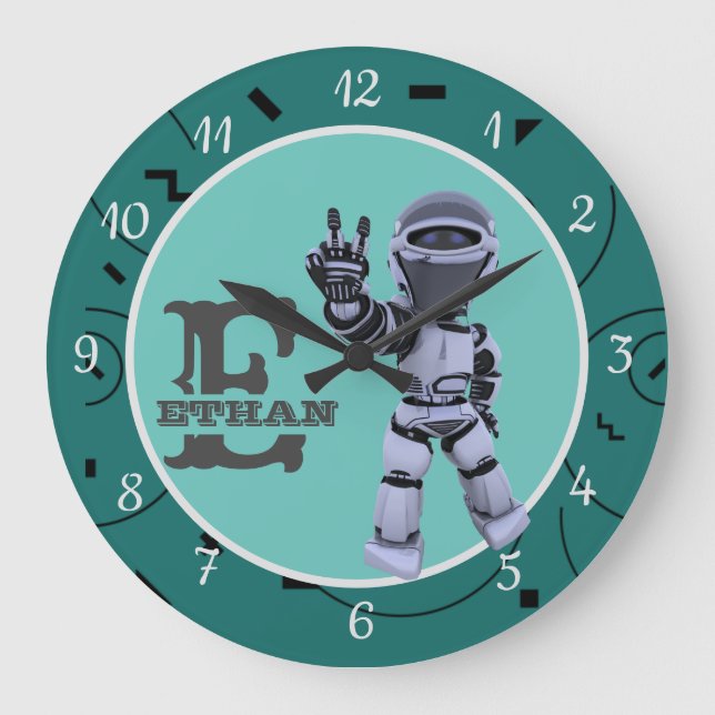 Personalised Robot Geometrical Pattern Acrylic Large Clock (Front)