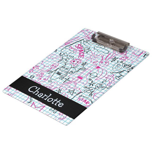 Personalised Robot Rocket Ship And Alien Moon Clipboard (Angled)