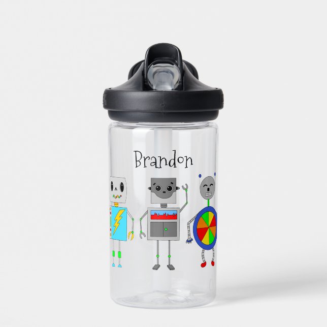 Personalised Robot Themed Name Water Bottle (Front)