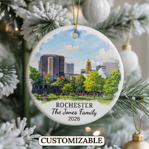 Personalised Rochester Ornament, Custom Minnesota Ceramic Ornament