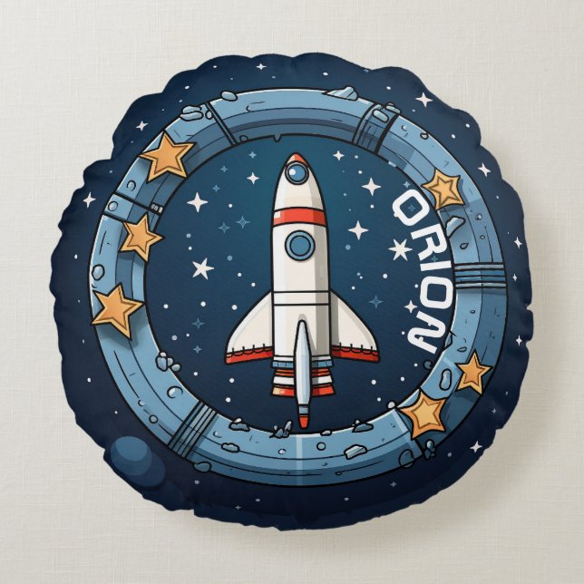 Personalised Rocket for Space Adventures Round Cushion (Front)