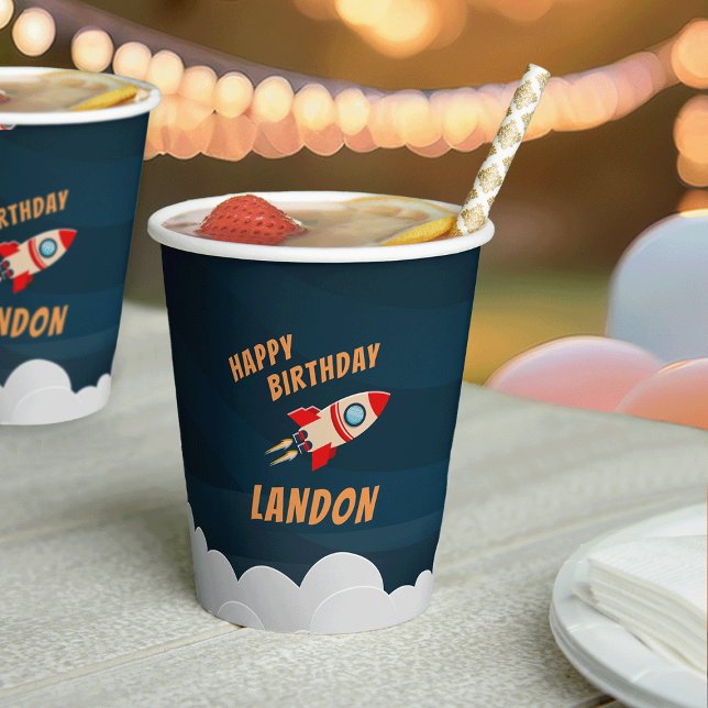 Personalised Rocket Ship Birthday Paper Cups (Creator Uploaded)