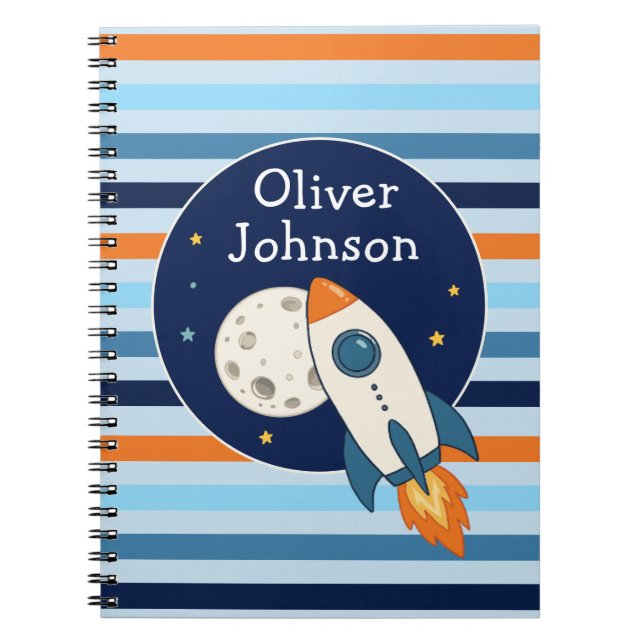 Personalised Rocket Ship Space Moon School  Notebook (Front)