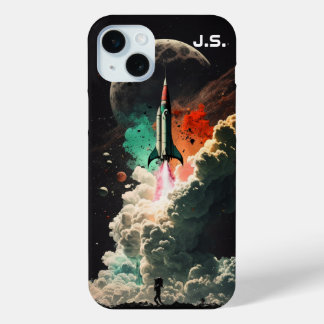 Personalised Rocket to the Moon iPhone 15 Mini Case