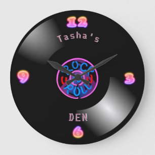 Personalised RocknRoll Clock Neon Vinyl Record LP
