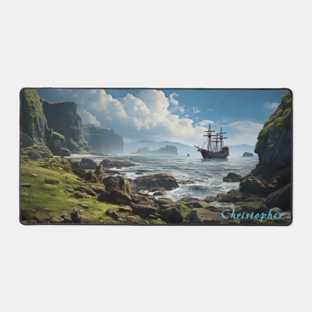 Personalised Rocky Cove and Ship Desk Mat  (Front)