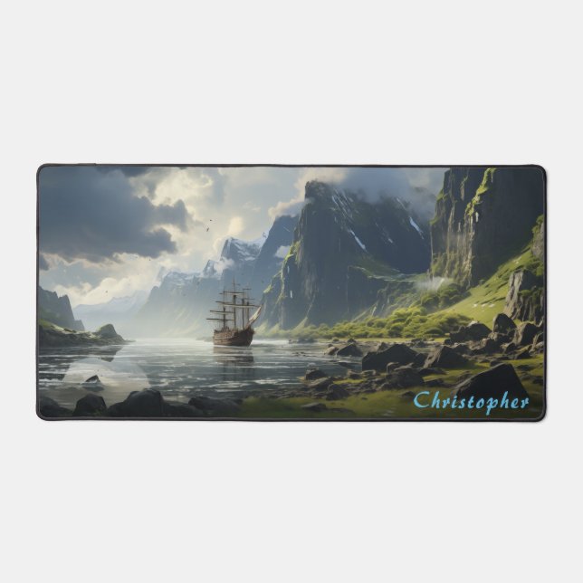 Personalised Rocky Cove and Ship Desk Mat  (Front)