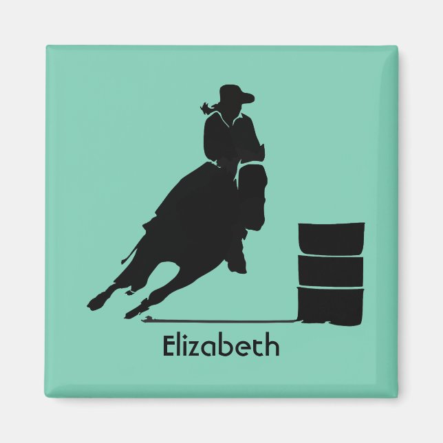 Personalised Rodeo Theme Cowgirl Barrel Racer Magnet (Front)