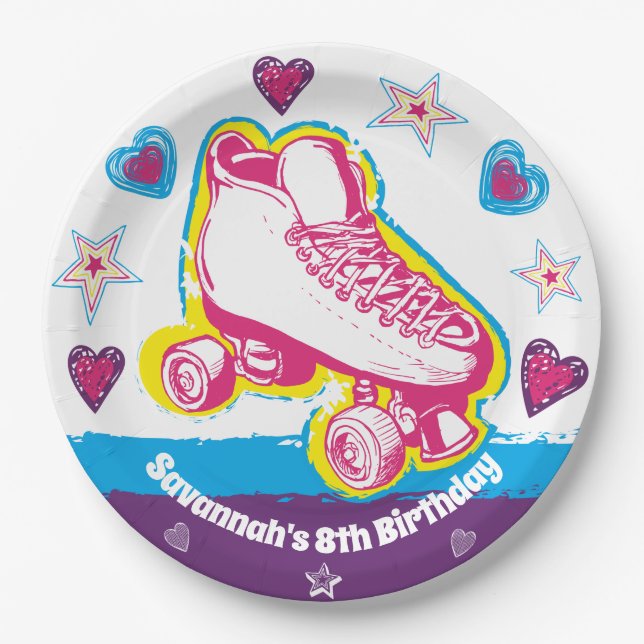Personalised Roller Skating Birthday Party Plates (Front)