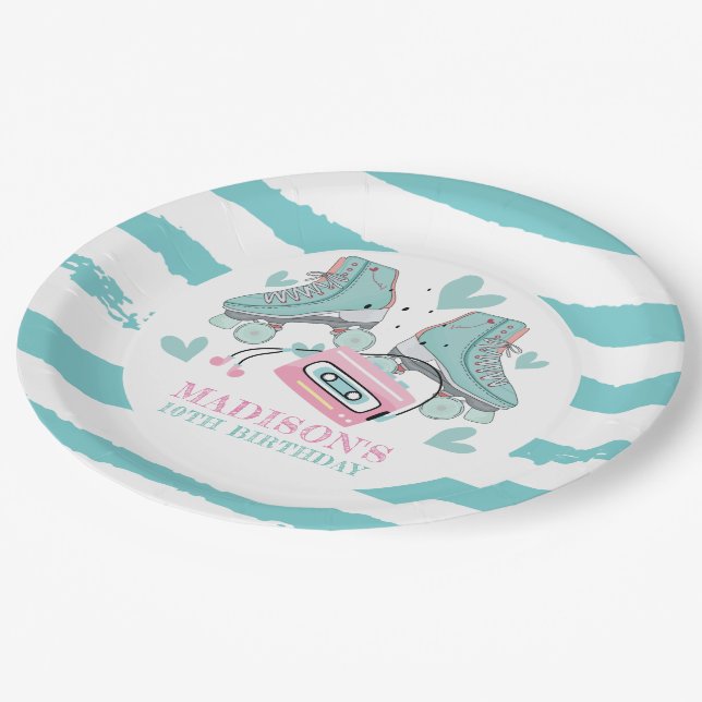Personalised Roller Skating Pastel Party Paper Plate (Angled)