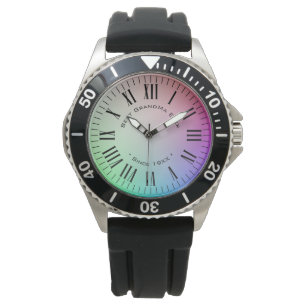 Personalised Roman Numeral Hour Ticks on Rainbow Watch