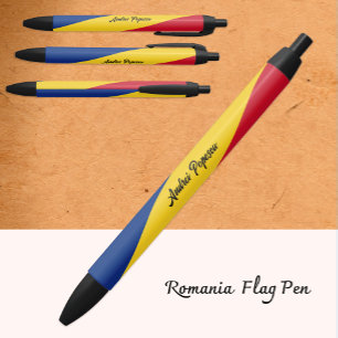 Personalised Romanian Pen, Romanian Flag, Romania Black Ink Pen