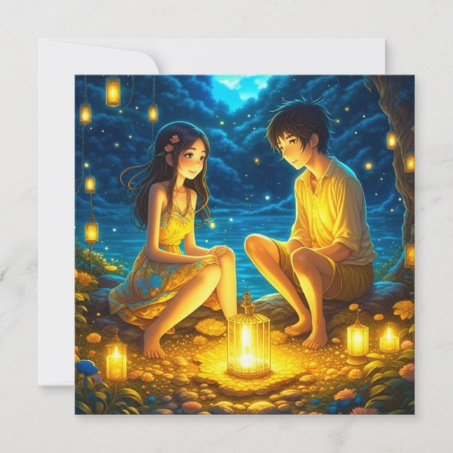 Personalised Romantic Anime Couple Valentine's Day Card (Front)