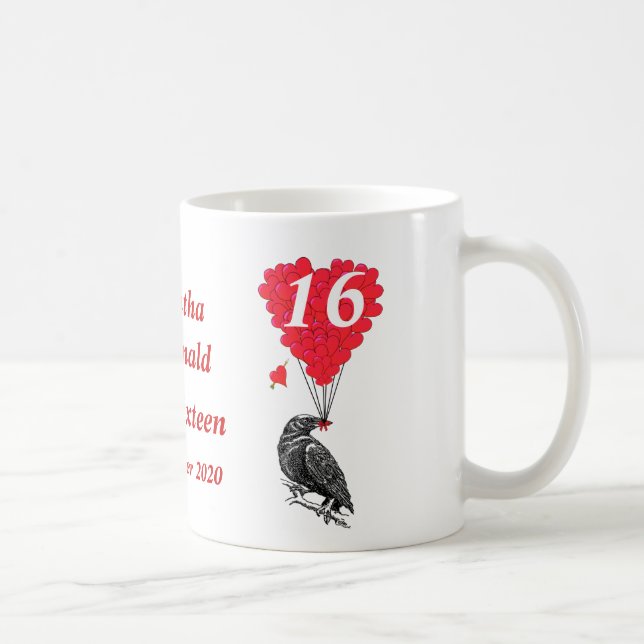 Personalised romantic crow Sweet Sixteen Coffee Mug (Right)