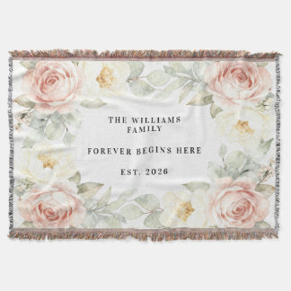 Personalised Romantic Garden Blush Floral Wedding Throw Blanket