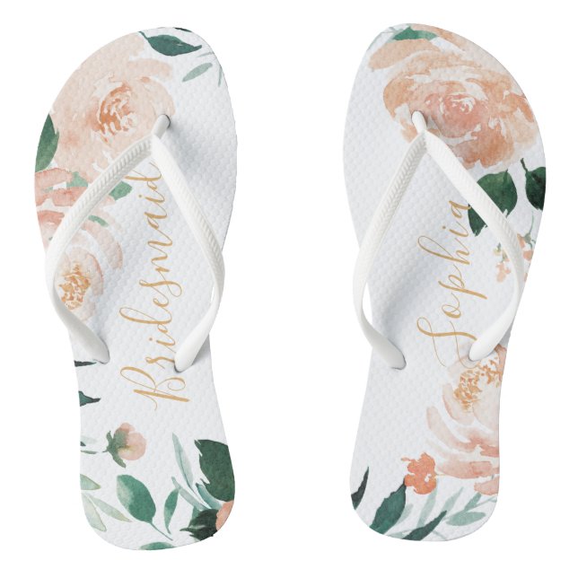 Personalised Romantic garden floral bridesmaid Thongs (Footbed)