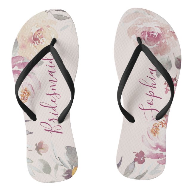 Personalised romantic garden floral bridesmaid thongs (Footbed)