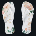 Personalised Romantic garden peach floral bride Thongs<br><div class="desc">Modern watercolor peach floral and botanical greenery,  elegant and romantic,  great personalised bridal party gifts for bride to be.</div>