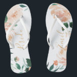 Personalised Romantic garden peach floral bride Thongs<br><div class="desc">Modern watercolor peach floral and botanical greenery,  elegant and romantic,  great personalised bridal party gifts for bride to be.</div>