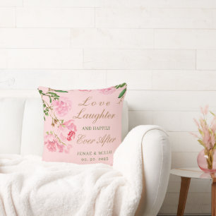 Personalised Romantic Pink Peony Floral Wedding  Cushion