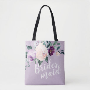 Personalised romantic purple floral bridesmaid tote bag