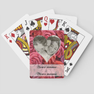 Personalised romantic rose & heart playing cards