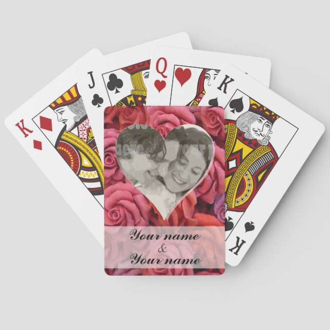 Personalised romantic rose & heart playing cards (Back)