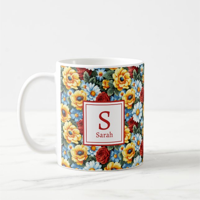 Personalised Romantic Spring Girly Flowers  Coffee Mug (Left)