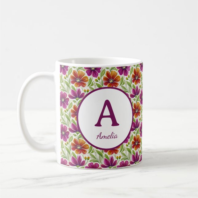 Personalised Romantic Spring Girly Flowers  Coffee Mug (Left)
