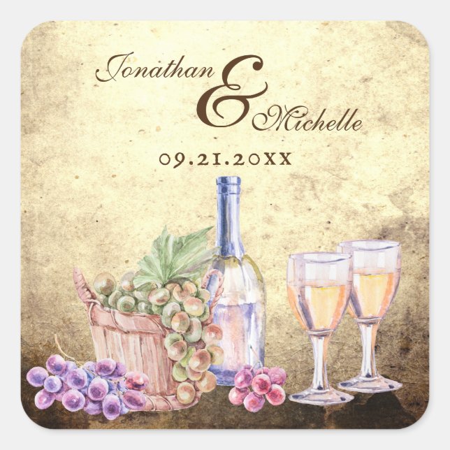 Personalised Romantic Vineyard Winery Wine Wedding Square Sticker (Front)