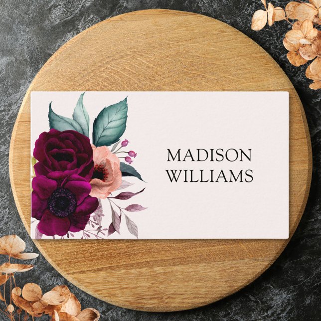 Personalised Romantic Vintage Boho Purple Flowers  Business Card (In situ)