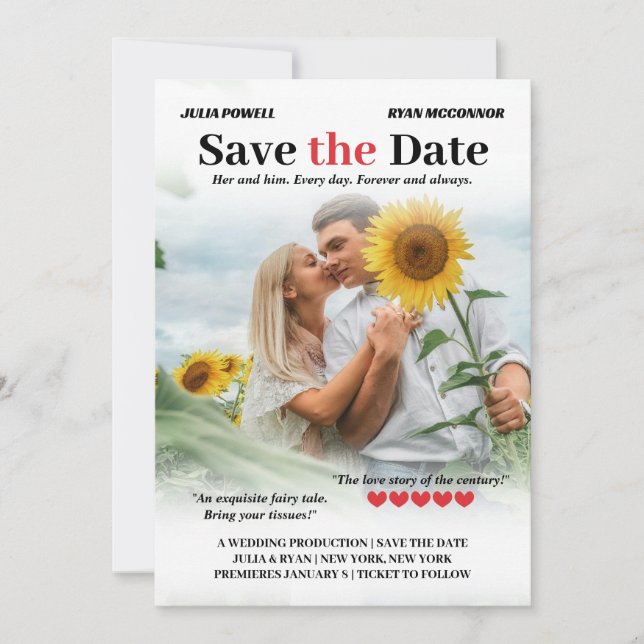 Personalised Romcom Poster Photo Save the Date (Front)