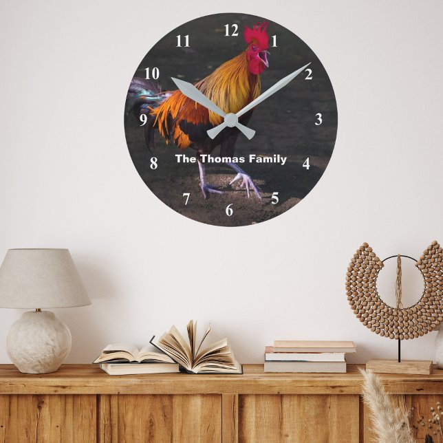 Personalised Rooster Crowing Wall Clock (Creator Uploaded)
