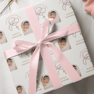 Personalised Rosary Beads Baptism Photo Catholic Wrapping Paper